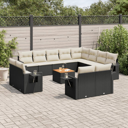 Salon de jardin avec coussins 13 pcs noir résine tressée