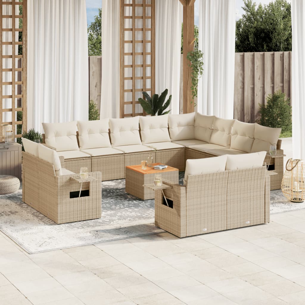 Salon de jardin avec coussins 13 pcs beige résine tressée