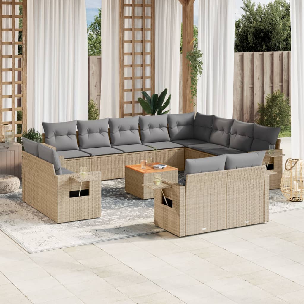 Salon de jardin et coussins 13 pcs mélange beige résine tressée