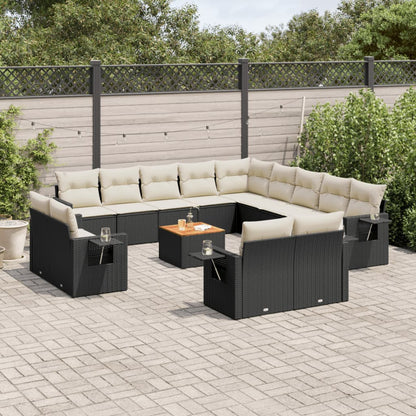 Salon de jardin avec coussins 14 pcs noir résine tressée