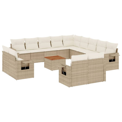 Salon de jardin avec coussins 14 pcs beige résine tressée