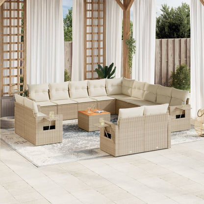 Salon de jardin avec coussins 14 pcs beige résine tressée