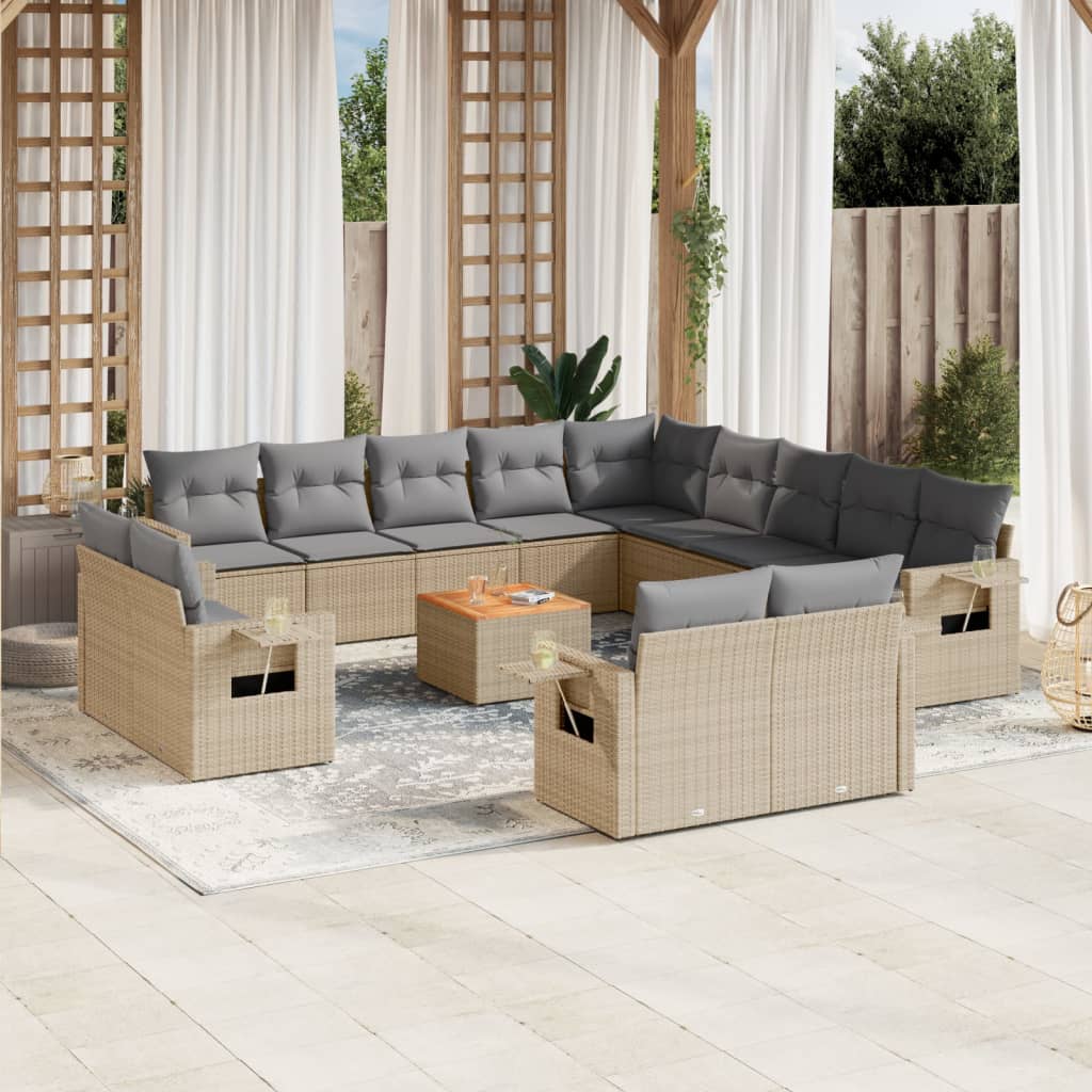 Salon de jardin et coussins 14 pcs mélange beige résine tressée