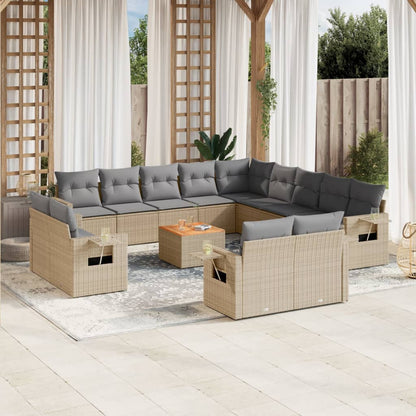 Salon de jardin et coussins 14 pcs mélange beige résine tressée