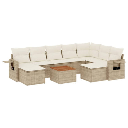 Salon de jardin avec coussins 10 pcs beige résine tressée