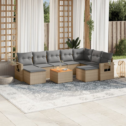 Salon de jardin et coussins 10 pcs mélange beige résine tressée