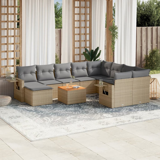 Salon de jardin et coussins 11 pcs mélange beige résine tressée