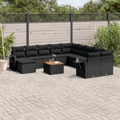 Salon de jardin 12 pcs avec coussins noir résine tressée