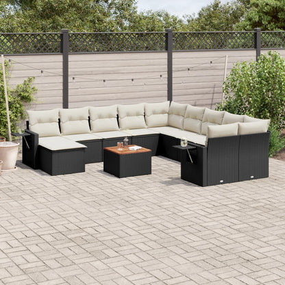 Salon de jardin 12 pcs avec coussins noir résine tressée