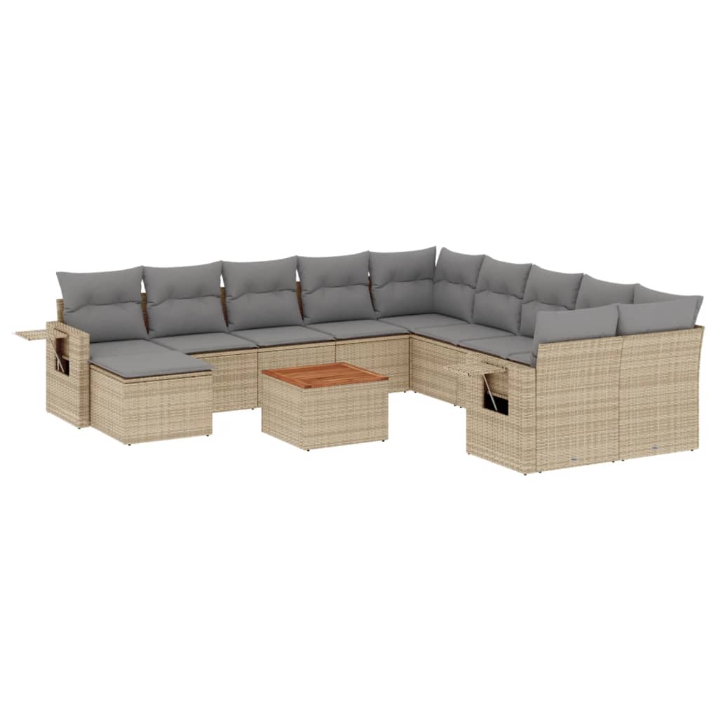 Salon de jardin et coussins 12 pcs mélange beige résine tressée