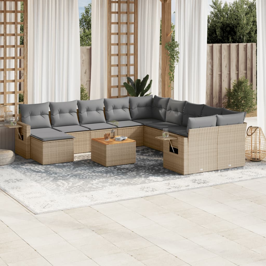 Salon de jardin et coussins 12 pcs mélange beige résine tressée