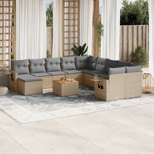 Salon de jardin et coussins 12 pcs mélange beige résine tressée