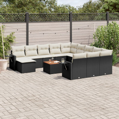 Salon de jardin avec coussins 13 pcs noir résine tressée