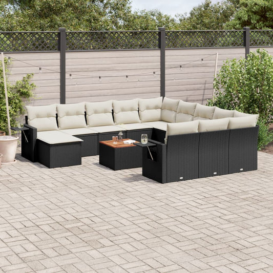 Salon de jardin avec coussins 13 pcs noir résine tressée