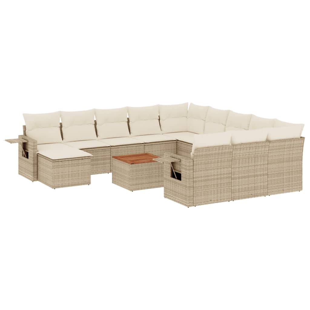 Salon de jardin avec coussins 13 pcs beige résine tressée