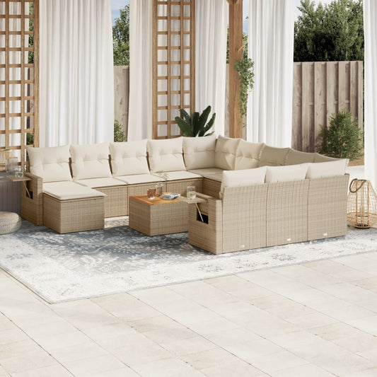 Salon de jardin avec coussins 13 pcs beige résine tressée