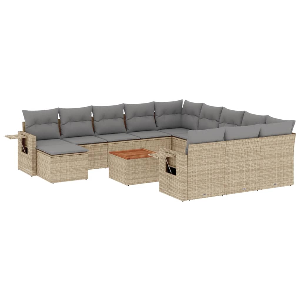 Salon de jardin et coussins 13 pcs mélange beige résine tressée