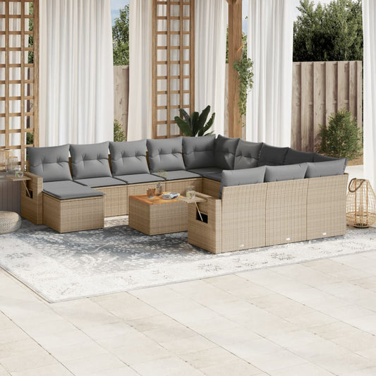 Salon de jardin et coussins 13 pcs mélange beige résine tressée