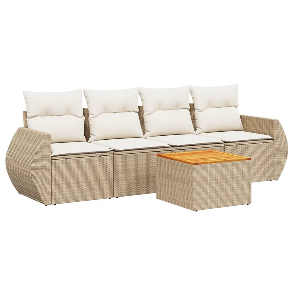 Salon de jardin avec coussins 5 pcs beige résine tressée