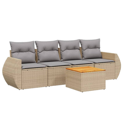 Salon de jardin avec coussins 5 pcs beige résine tressée