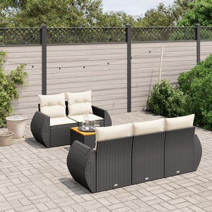 Salon de jardin 6 pcs avec coussins noir résine tressée