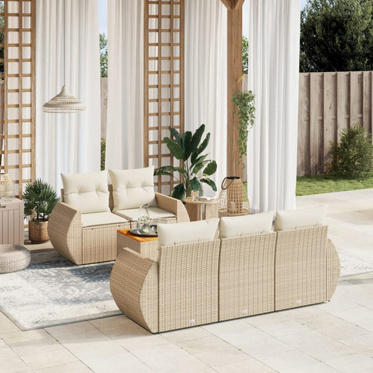 Salon de jardin avec coussins 6 pcs beige résine tressée