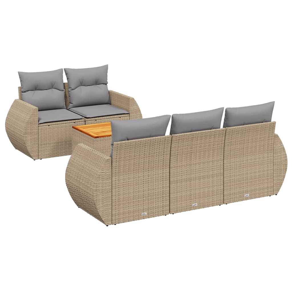 Salon de jardin avec coussins 6 pcs beige résine tressée