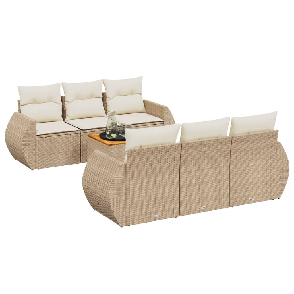 Salon de jardin avec coussins 7 pcs beige résine tressée