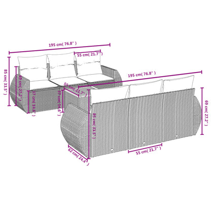 Salon de jardin avec coussins 7 pcs beige résine tressée