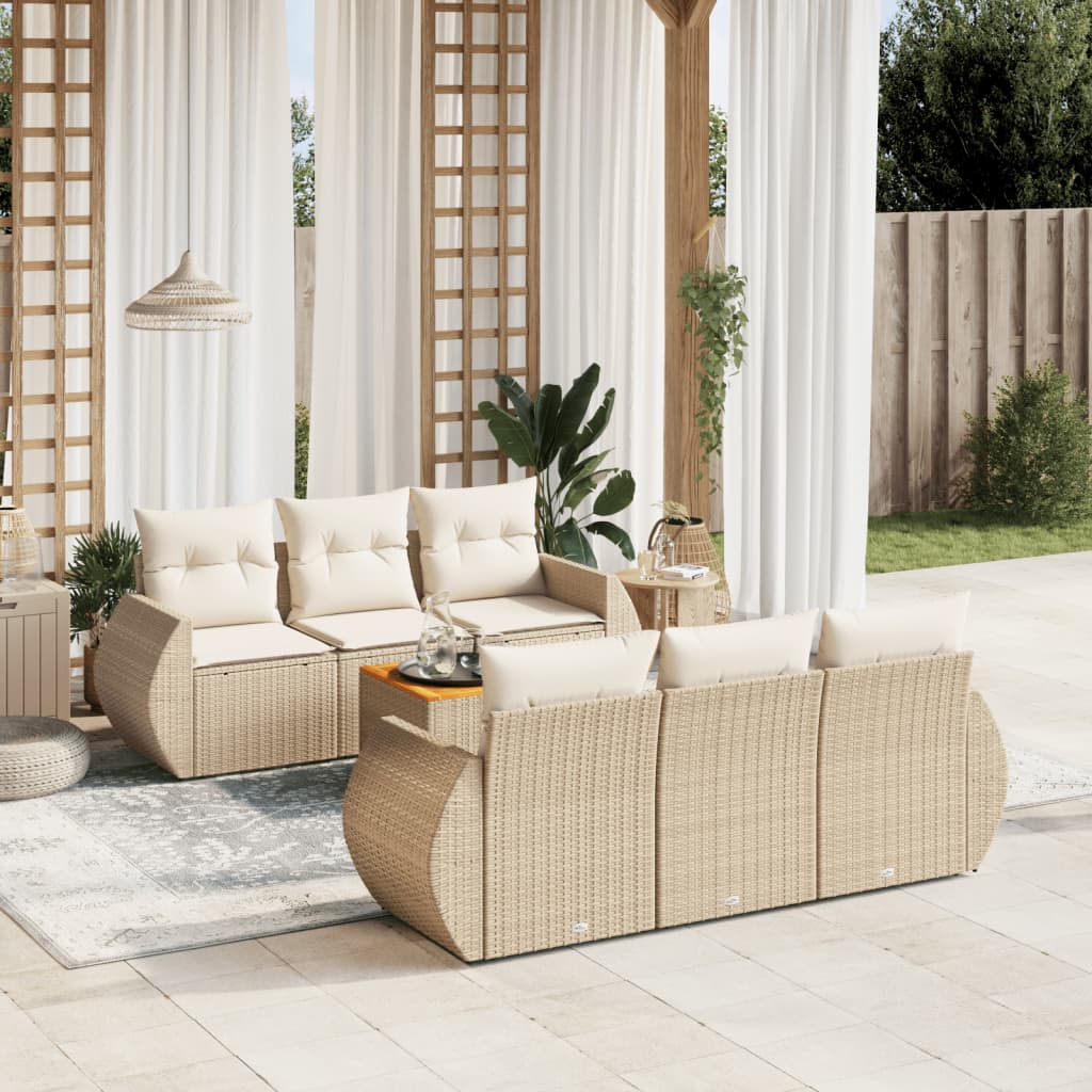 Salon de jardin avec coussins 7 pcs beige résine tressée