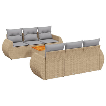 Salon de jardin avec coussins 7 pcs beige résine tressée