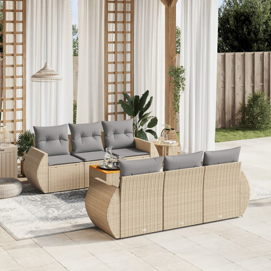 Salon de jardin avec coussins 7 pcs beige résine tressée