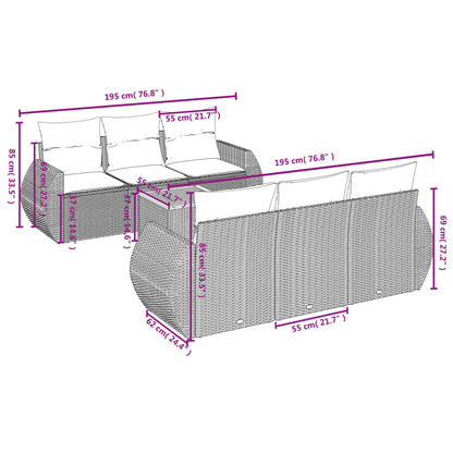 Salon de jardin avec coussins 7 pcs gris résine tressée