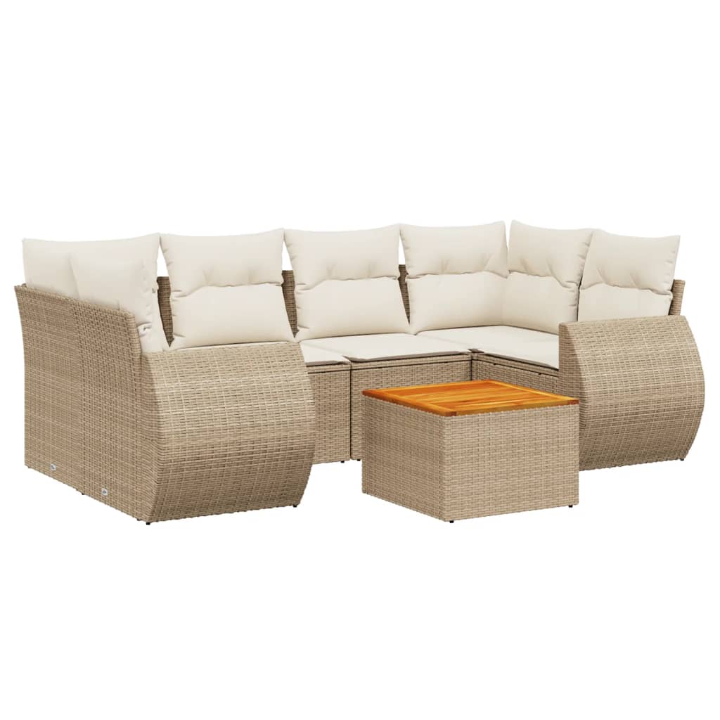 Salon de jardin avec coussins 7 pcs beige résine tressée