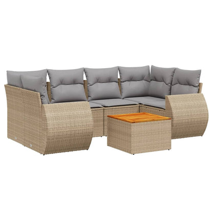 Salon de jardin avec coussins 7 pcs beige résine tressée