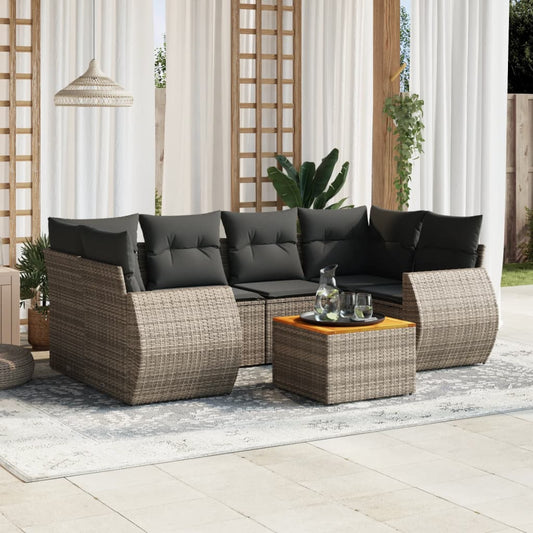 Salon de jardin avec coussins 7 pcs gris résine tressée