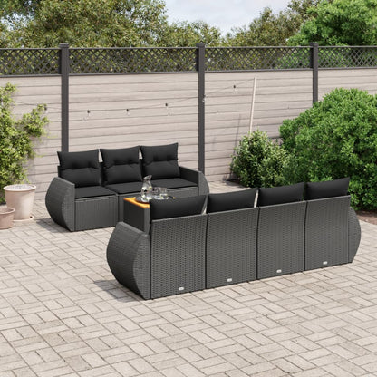 Salon de jardin 8 pcs avec coussins noir résine tressée