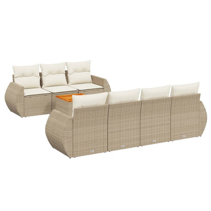 Salon de jardin avec coussins 8 pcs beige résine tressée