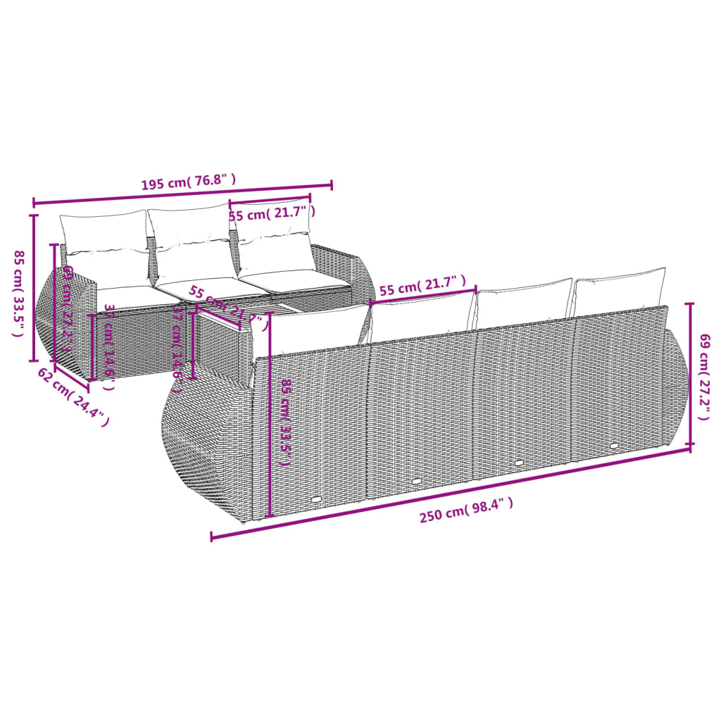 Salon de jardin avec coussins 8 pcs beige résine tressée