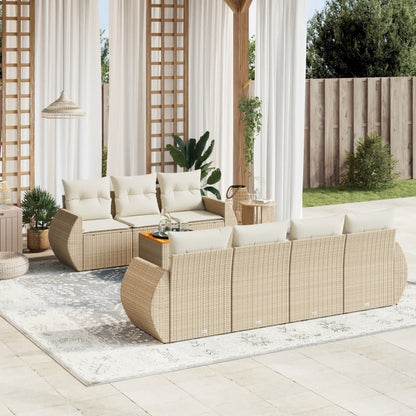 Salon de jardin avec coussins 8 pcs beige résine tressée