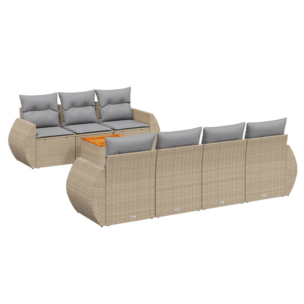 Salon de jardin avec coussins 8 pcs beige résine tressée