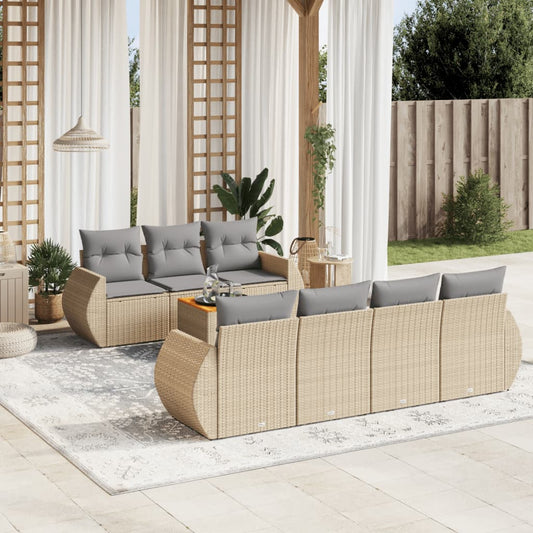 Salon de jardin avec coussins 8 pcs beige résine tressée