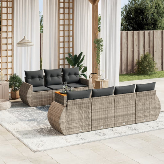 Salon de jardin 8 pcs avec coussins gris résine tressée