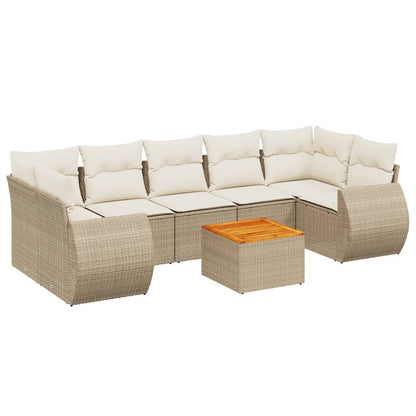 Salon de jardin avec coussins 8 pcs beige résine tressée