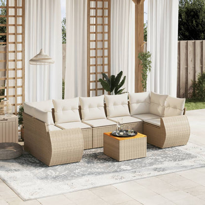 Salon de jardin avec coussins 8 pcs beige résine tressée