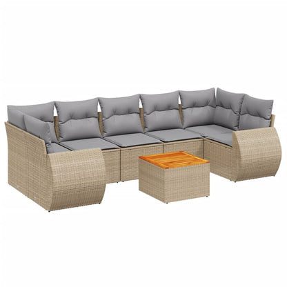 Salon de jardin avec coussins 8 pcs beige résine tressée