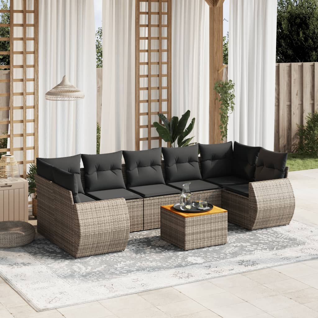 Salon de jardin 8 pcs avec coussins gris résine tressée