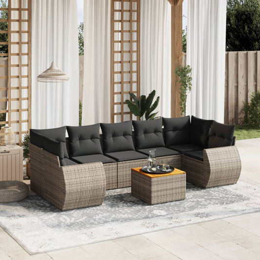 Salon de jardin 8 pcs avec coussins gris résine tressée