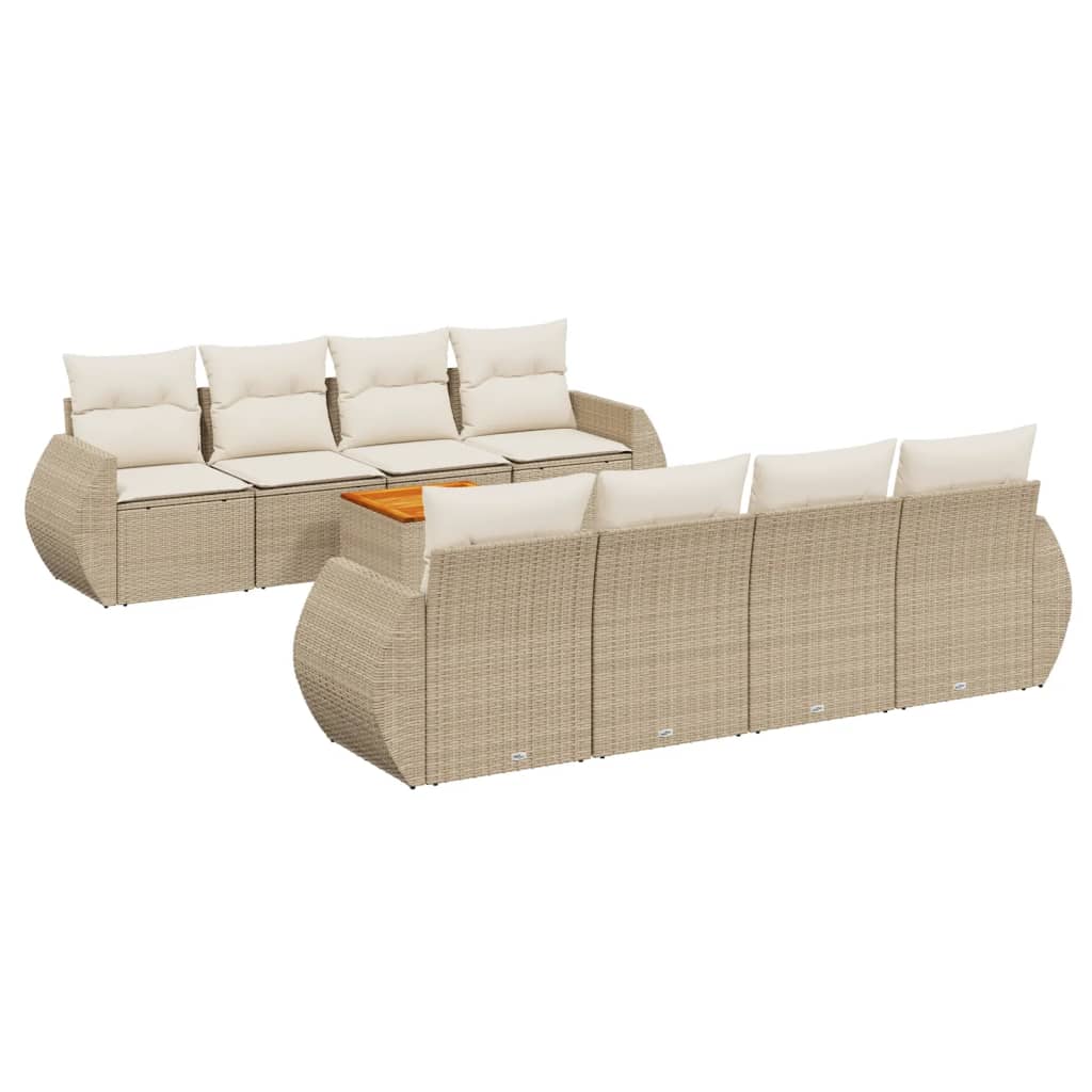 Salon de jardin avec coussins 9 pcs beige résine tressée