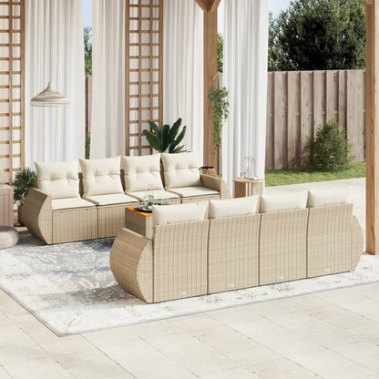 Salon de jardin avec coussins 9 pcs beige résine tressée